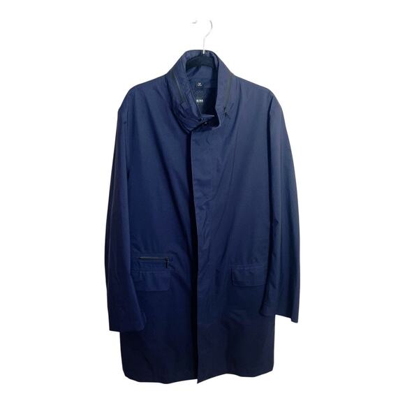 Hugo Boss Mens Water Repellent Jacket Navy Hooded Button and Zip Size 42L - Picture 1 of 13